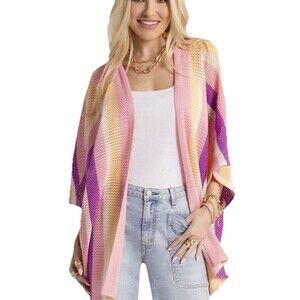Jessica Simpson Cordelia Kimono S/M Pointelle Stripe Pink Purple NWT